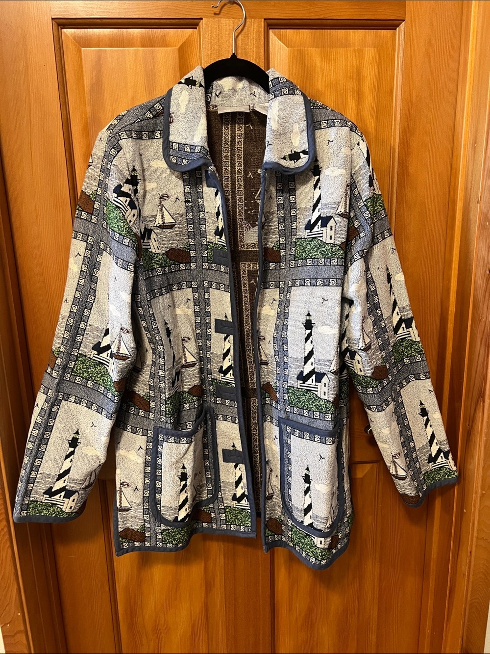 Blair Nautical-Pattern Zip Jacket in Blue, Gray and White